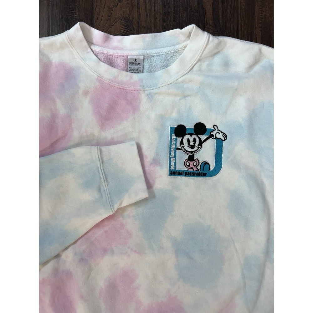 WDW Disney World Sweatshirt Crew XL Embroidered Annual Passholder Tie Dye‎ Pink